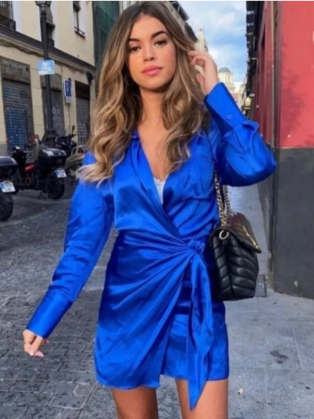 Zara - Cobalt Satin Dress - S - Picture 2 of 8